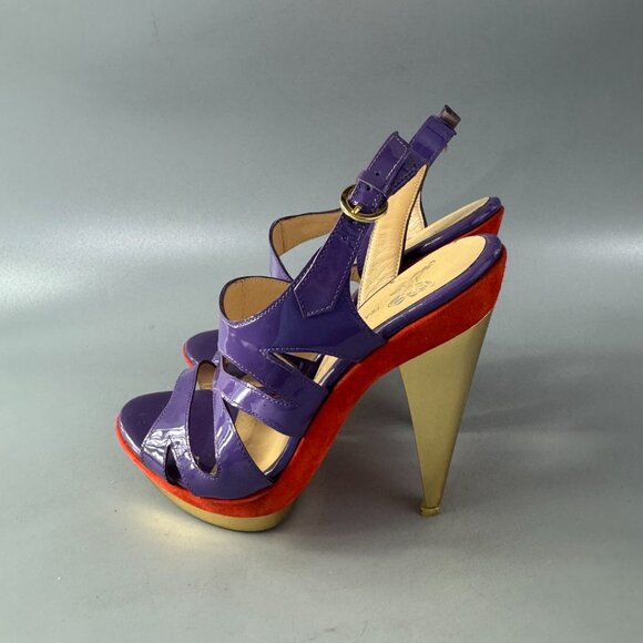 Francesca Mambrini Purple Patent Leather Strappy Platform Heels - Picture 5 of 14